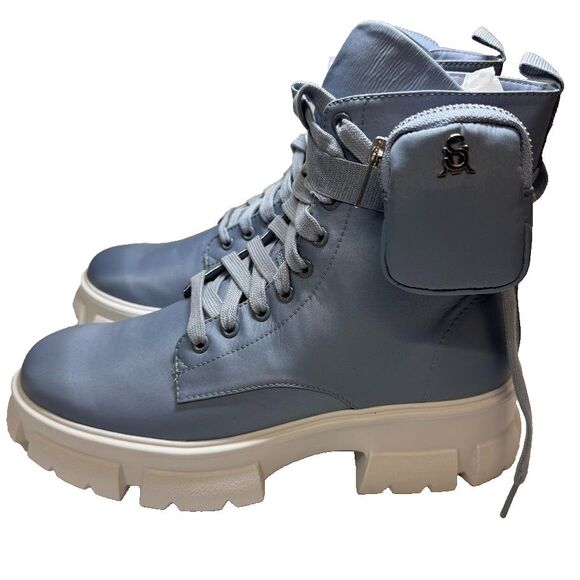 Steve Madden Women 11 M Light Blue Lace Up Combat Tanker Boots NEW GH8 - Picture 1 of 5